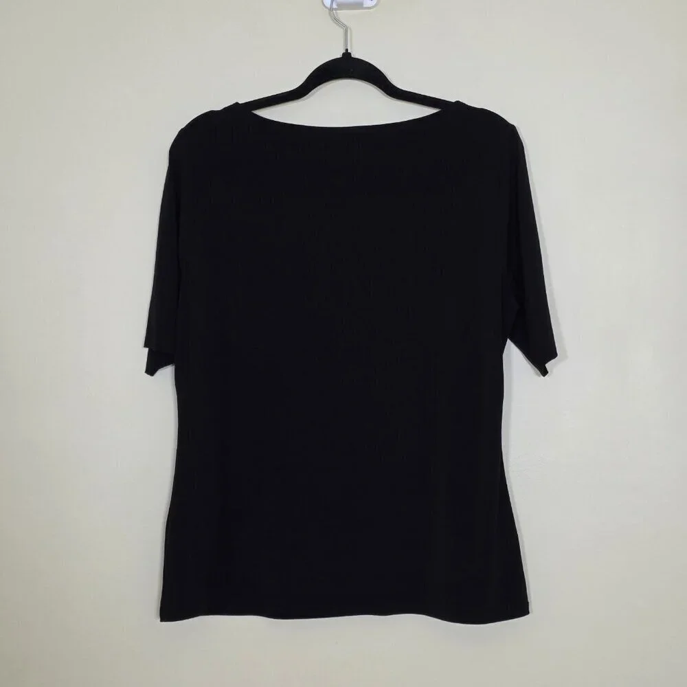 Tahari Top Womens L Black SS Studs Stretch Whimsigoth Office Mature Logo Capsule - Picture 16 of 16